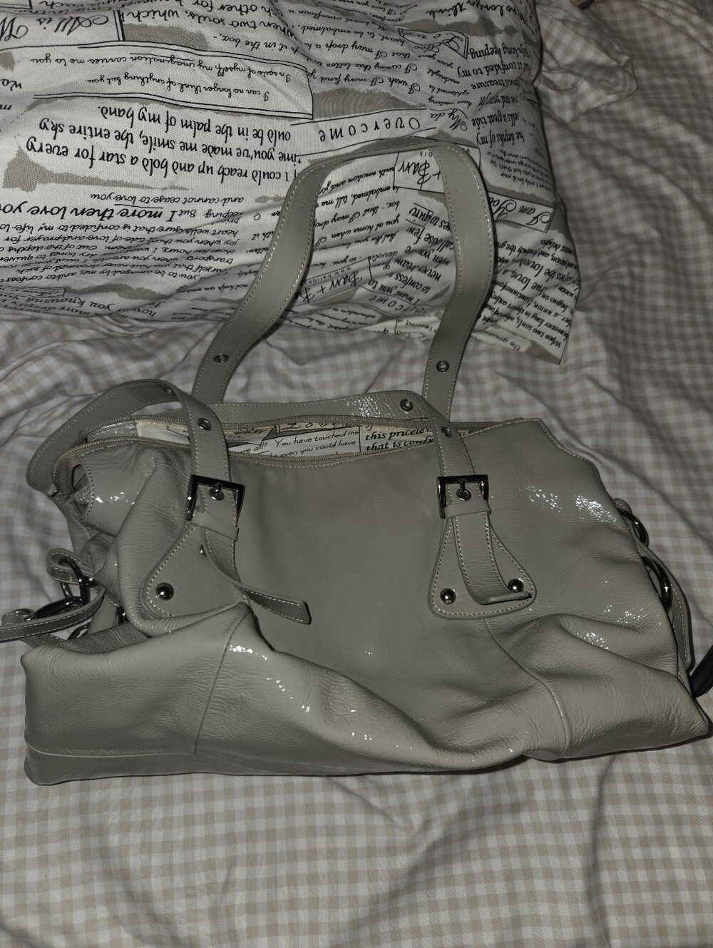 Barr & Barr Women's Patent Leather Tote Bag in Light Gray